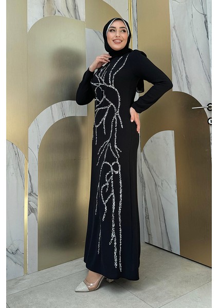 Taş Işleme Desenli Elbise 3889 Siyah modelleri