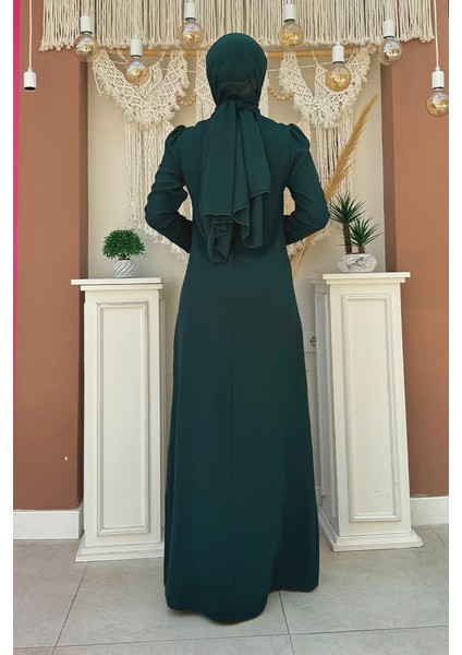 Taş Işleme Desenli Elbise 3889 Zümrüt fiyatları