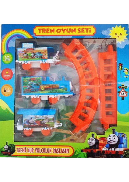 Pilli Tren Seti Raylı Vagonlu Oyuncak Thomas Lokomotif Tren Mavi