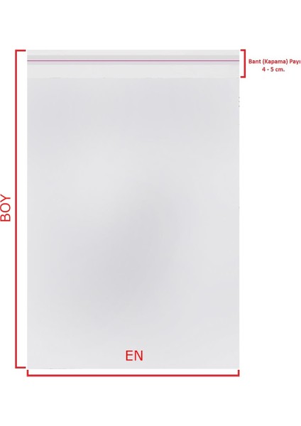 5X20+5 cm. (5*25) 50 Adet - Şeffaf Bantlı Yapışkanlı Jelatin Poşet