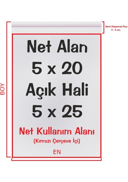 5X20+5 cm. (5*25) 50 Adet - Şeffaf Bantlı Yapışkanlı Jelatin Poşet