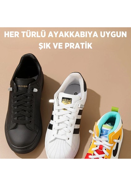 Süper Pratik Elastik Bağcık, Metal Tokalı Lastikli Ayakkabı Bağcığı, Akıllı Bağcık, 1 Çift