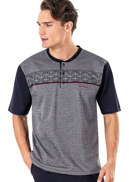 6018 Erkek Jakarlı Kısa Kollu Şortlu 3'lü Pijama Takımı