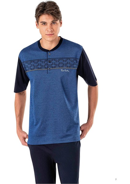 6018 Erkek Jakarlı Kısa Kollu Şortlu 3'lü Pijama Takımı