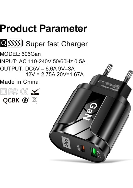 Maerknon 65W Gan USB Şarj Aleti Hızlı Şarj Qc 3.0 4.0 MacBook Pro Dizüstü Bilgisayar Için Tip C Pd Duvar Hızlı Şarj Adaptörü iPhone iPad Için (Yurt Dışından) fiyatları
