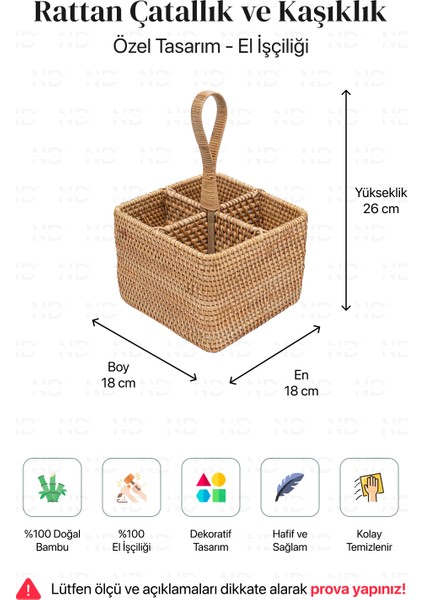 Bohem Kare Rattan Çatallık ve Kaşıklık, Iskandinav, Modern