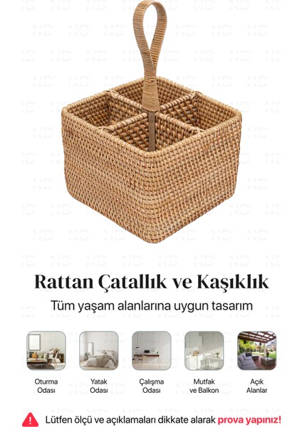 Bohem Kare Rattan Çatallık ve Kaşıklık, Iskandinav, Modern