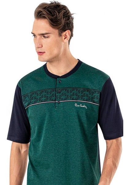 6018 Erkek Jakarlı Kısa Kollu Şortlu 3'lü Pijama Takımı