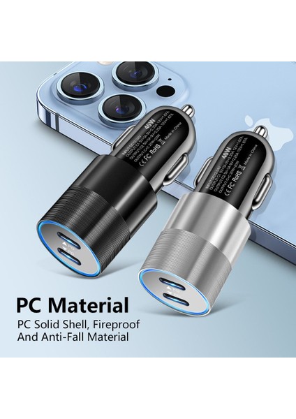 Olaf 40W Tip C Pd Araç Şarj Cihazı 5V 3A Telefon Şarj Adaptörü 2 Port Çift Tip C Pd iPhone Samsung Huawei Xiaomi Için Hızlı Şarj (Yurt Dışından) modelleri