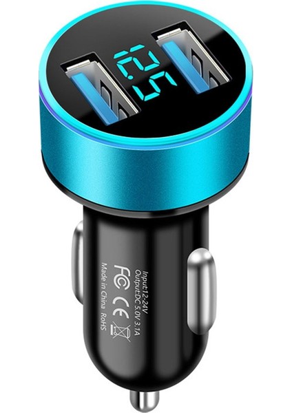 LED Ekranlı Çift USB Araç Şarj Cihazı Taşınabilir Araç (Yurt Dışından)
