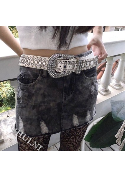 Punk Perçin Taklidi Kemer Lüks Tasarımcı Kayış Elmas Kemer ile Jean Batı Kovboy Kristal Y2K Kaya Erkek Kadın Korse Kemer (Yurt Dışından) fırsatları