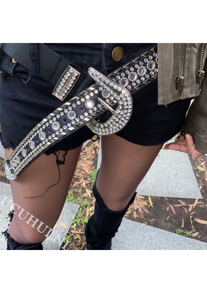 Punk Perçin Taklidi Kemer Lüks Tasarımcı Kayış Elmas Kemer ile Jean Batı Kovboy Kristal Y2K Kaya Erkek Kadın Korse Kemer (Yurt Dışından) indirimleri