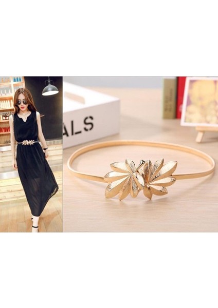 Vrouwen Gelin Sıska Kuyruk Bandı Akçaağaç Yaprağı Vorm Metalen Gesp Glitter Effen Kleur Elastische Jurk Riem Kuşak Goud/zilver (Yurt Dışından) modelleri