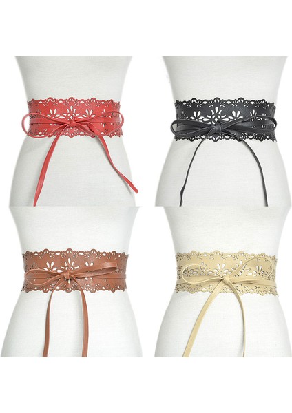Kadınlar Çiçek Içi Boş Pu Kemer Yeni Desen Bayanlar Için Geniş Yay Kemerler Uzun Kemer Kadın Elbisesi Moda Elastik Korse Kemer (Yurt Dışından)