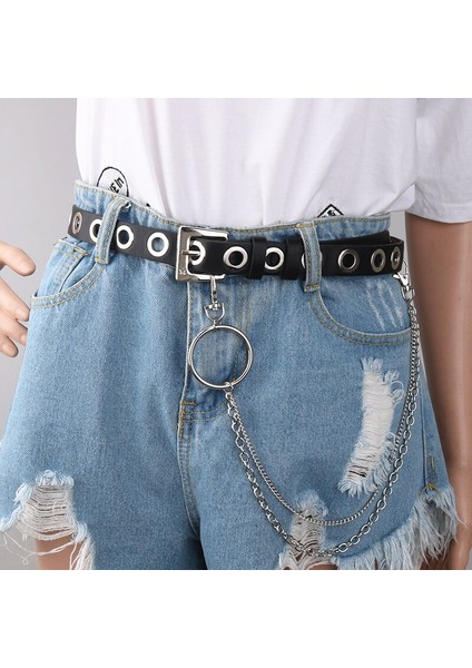 Nieuwe Gotik Sahte Lederen Riem Bayan Gümüş Pin Metal Ketting Yüzük Taille Riem Straat Dans Versieren Riemen Voor Vrouwen Meisje Jeans Zwart (Yurt Dışından) fırsatları