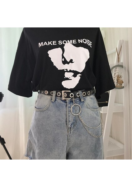 Nieuwe Gotik Sahte Lederen Riem Bayan Gümüş Pin Metal Ketting Yüzük Taille Riem Straat Dans Versieren Riemen Voor Vrouwen Meisje Jeans Zwart (Yurt Dışından) indirimleri