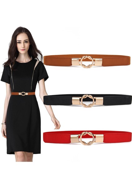 Sıcak Altın Yüzük Alaşım Toka Kuşak Ince Elastik Kemer Kadın Parti Kemer Elbise Şort Kot Etek Basit Kuşak (Yurt Dışından)