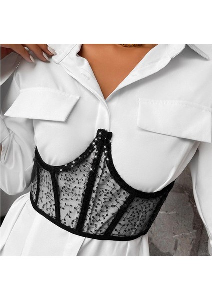 Kadın Kemer Şeffaf Underbust Korse Üstleri Straplez Geri Kemikli Büstiyer Pullu Bel Cincher Kuşak Sokak Şıklığı Bel Korseler (Yurt Dışından)