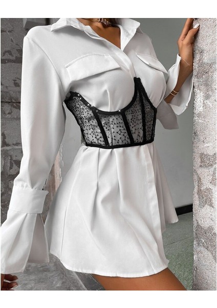 Kadın Kemer Şeffaf Underbust Korse Üstleri Straplez Geri Kemikli Büstiyer Pullu Bel Cincher Kuşak Sokak Şıklığı Bel Korseler (Yurt Dışından) modelleri