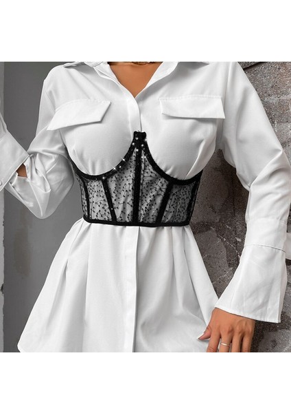 Kadın Kemer Şeffaf Underbust Korse Üstleri Straplez Geri Kemikli Büstiyer Pullu Bel Cincher Kuşak Sokak Şıklığı Bel Korseler (Yurt Dışından) indirimleri
