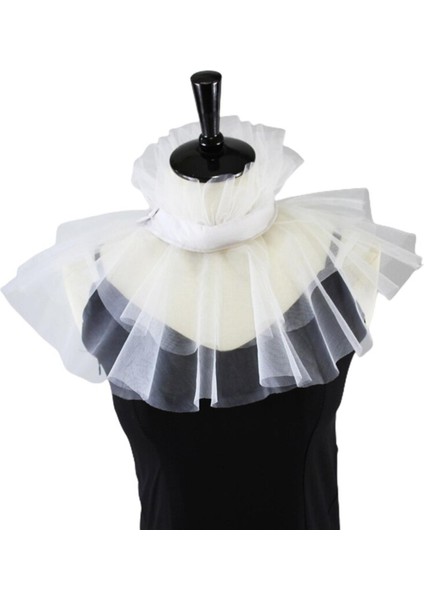 Kadın Victoria Örgü Ruffled Standı Yaka Katmanlı Tül Düğme Boyun Ruff Palyaço Gerdanlık Şal Wrap Cosplay Kostüm (Yurt Dışından)