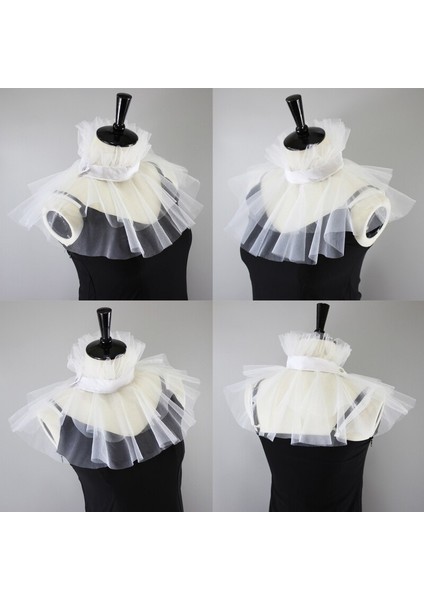 Kadın Victoria Örgü Ruffled Standı Yaka Katmanlı Tül Düğme Boyun Ruff Palyaço Gerdanlık Şal Wrap Cosplay Kostüm (Yurt Dışından) fiyatları