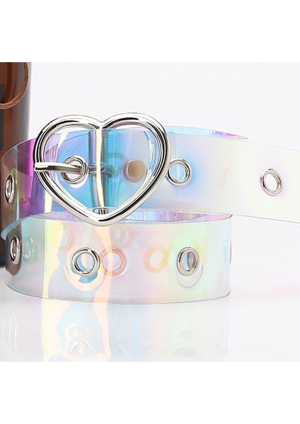 Regenboog Vrouwen Lazer Riem Holografische Şeffaf Taille Riem Metal Pin Gesp Transparante Taille Riemen Voor Vrouwen Riem Tailleband 100CM (Yurt Dışından) fiyatları