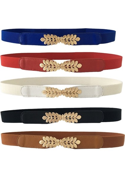 Bladeren Gesp Vrouwen Riem Elastische Dames Riem Voor Jurk Dunne Shiny Skinny Leer Wit Zwart Blauw Vrouwelijke Riem Pasek Damski (Yurt Dışından)