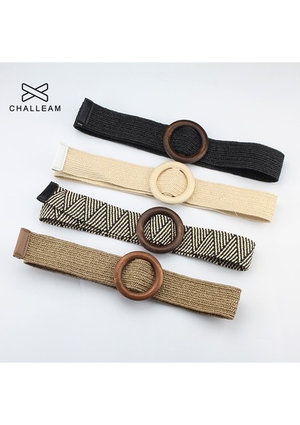 Kadın Bohemian Elastik Örgülü Kemer Moda Kadın Yaz Elbisesi Kot Geniş Siyah Pp Saman Tasarımcı Ahşap Toka Boho Kemerler 232 (Yurt Dışından) modelleri