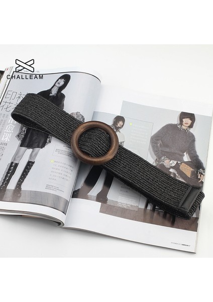 Kadın Bohemian Elastik Örgülü Kemer Moda Kadın Yaz Elbisesi Kot Geniş Siyah Pp Saman Tasarımcı Ahşap Toka Boho Kemerler 232 (Yurt Dışından) fırsatları