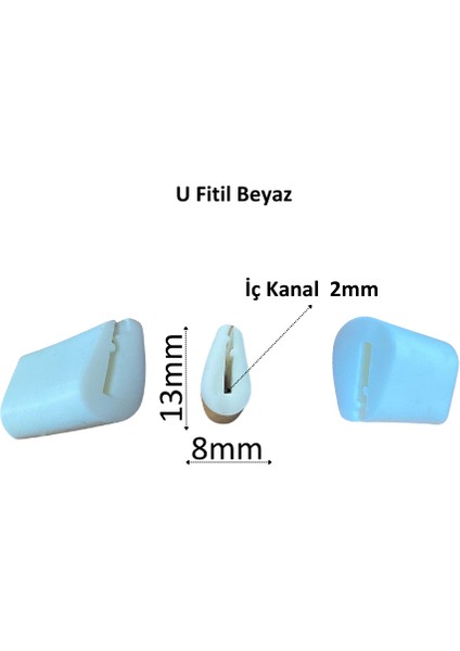 Platin Hırdavat U Fitil Beyaz Genişlik 8mm Yükseklik 13MM Iç 2mm  ( 1 Metre Fiyatı )