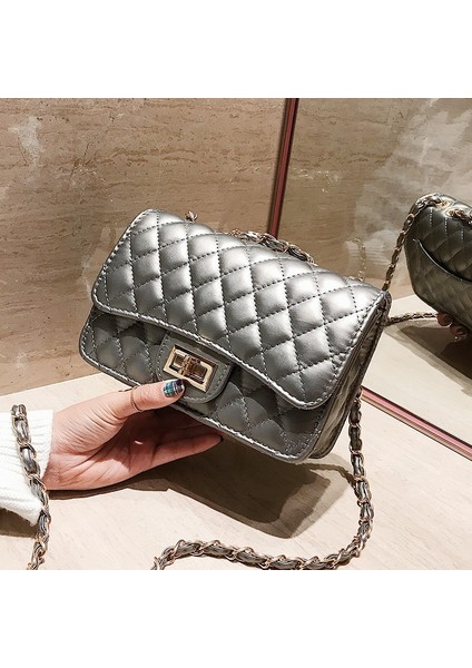 Elmas Zincir Küçük Kokulu Stil Tek Omuz Crossbody Kadın Çok Yönlü Küçük Kare Çanta (Yurt Dışından)