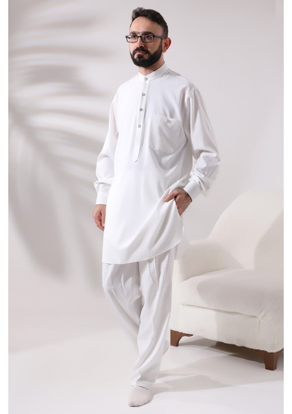 Erkek Çınar Hac ve Umre Kıyafeti Ikili Alt Üst Viskon Afgan Takım Ekru fiyatları