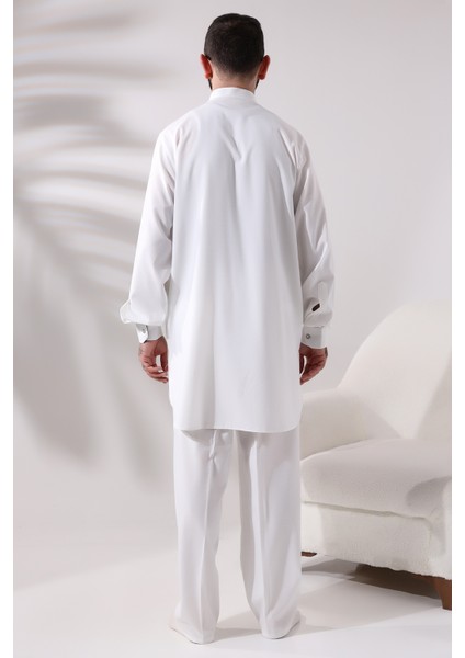 Erkek Çınar Hac ve Umre Kıyafeti Ikili Alt Üst Viskon Afgan Takım Ekru fırsatları