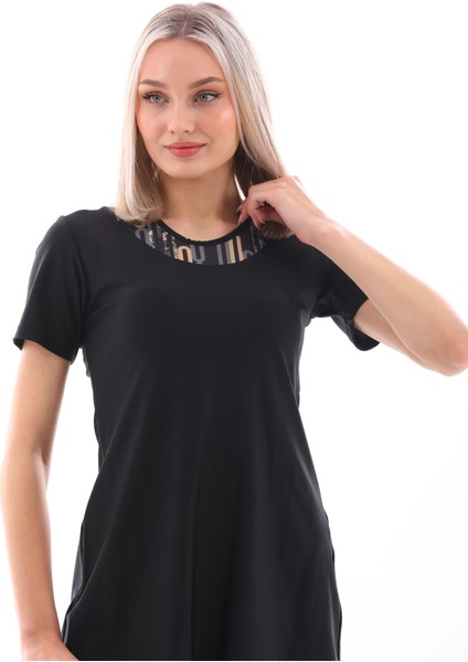 Likralı Yarı Kapalı Mayo 2416 Amber Siyah