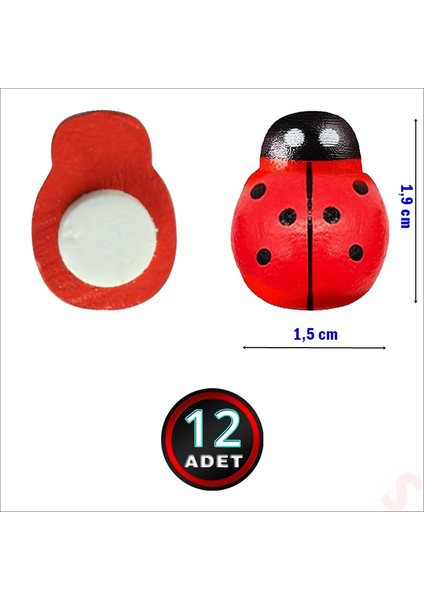 Uğur Böceği Ahşap Sticker, 1,9cm x 1,4cm x 12 Adet - Kırmızı fiyatları