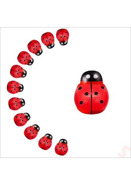 Uğur Böceği Ahşap Sticker, 1,9cm x 1,4cm x 12 Adet - Kırmızı modelleri