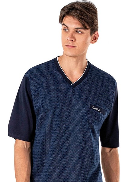 6017 Erkek Jakarlı Kısa Kollu Şortlu 3'lü Pijama Takımı