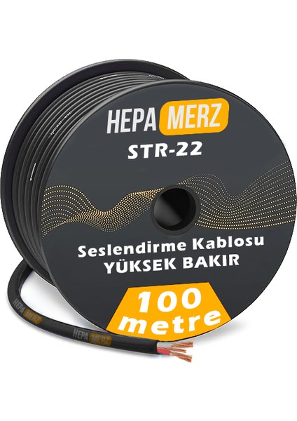 Str-22 Tam Bakır 2X0.22 Stereo Mikrofon Kablosu 100 Mt.