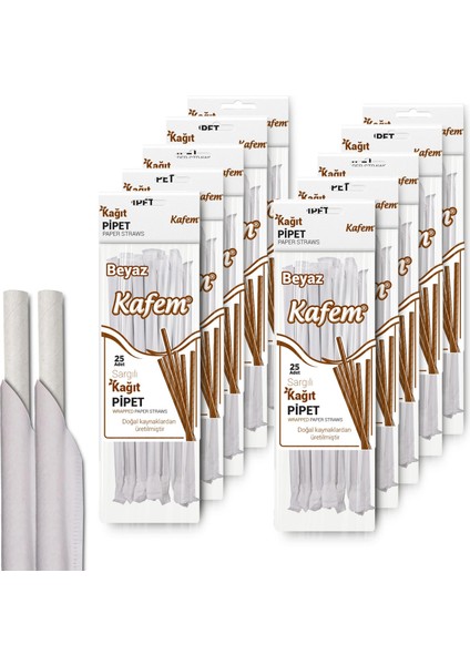 Sargılı Beyaz Kağıt Pipet 19,5cm 25LI x 10 Paket