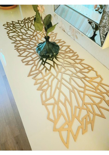 RUNNER/120X33CM/SUNİ Deri/varaklıgold/2parçayaprak Motifi,2parçaçiçek Motifi Hediye/ modelleri
