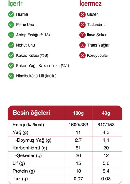 Meyve Bar - Antep Fıstığı ve Kakao 40 gr x 12 Adet