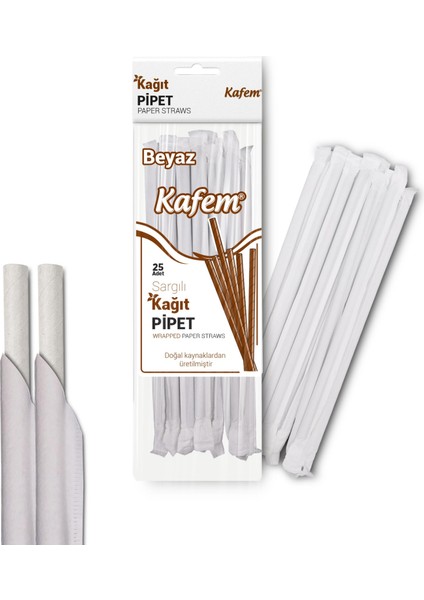 Sargılı Beyaz Kağıt Pipet 19,5cm 25LI x 100 Paket (Koli)