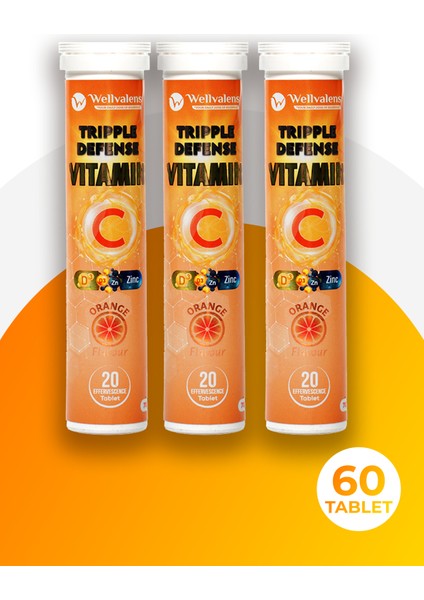 Triple Defence C Vitamini, D Vitamini & Çinko 3x20 Suda Çözünebilir Portakal Aromalı Tablet Üçlü Set fiyatları