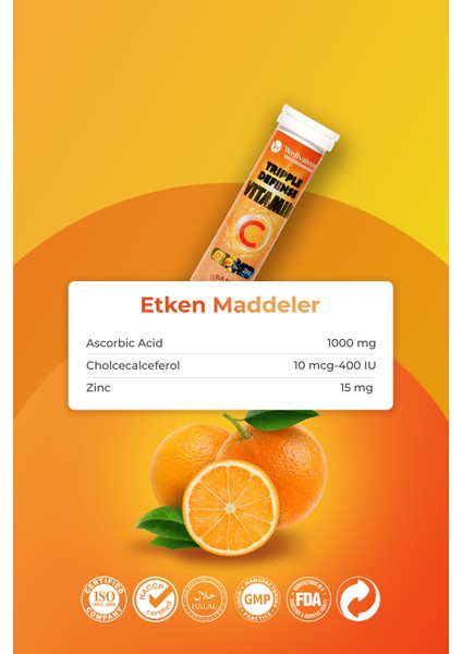 Triple Defence C Vitamini, D Vitamini & Çinko 3x20 Suda Çözünebilir Portakal Aromalı Tablet Üçlü Set fırsatları