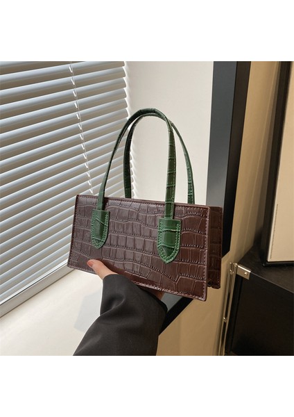 Batı Kentsel Basit Moda Dikiş Kontrast Renk Çanta 2024 Bahar Yeni Çok Yönlü Kadın Çanta Kare Çanta (Yurt Dışından) fırsatları