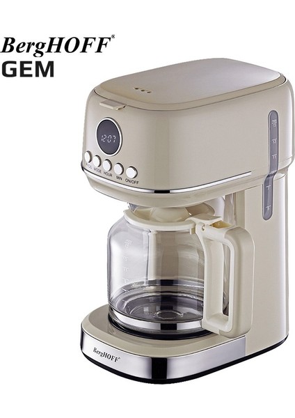 Gem Retro 15 Bardak Filtre Kahve Makinesi ve Retro Krem Rengi Yuvarlak Su Isıtıcısı Kettle Seti