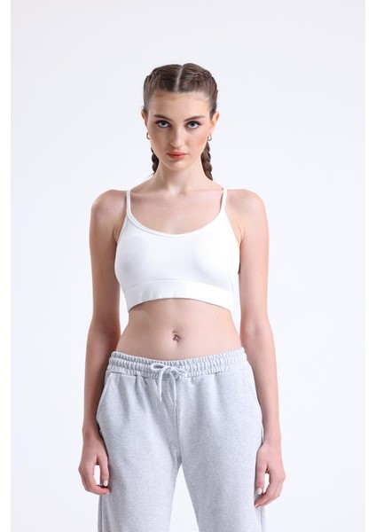 Fitilli İnce Askılı Şekillendirici Spor Sütyeni | Beyaz