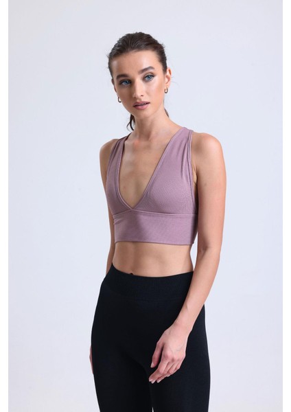 Çapraz Sırt Detay Fitilli Spor Büstiyer | Gül Kurusu modelleri
