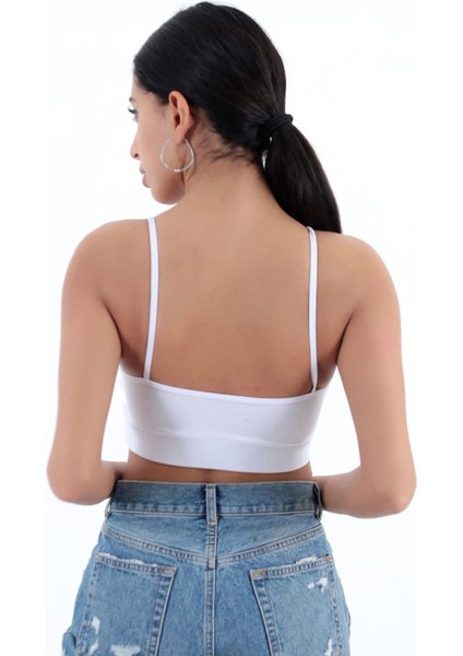 Çapraz İp Detaylı İnce Askı Sporcu Sütyen | Beyaz modelleri